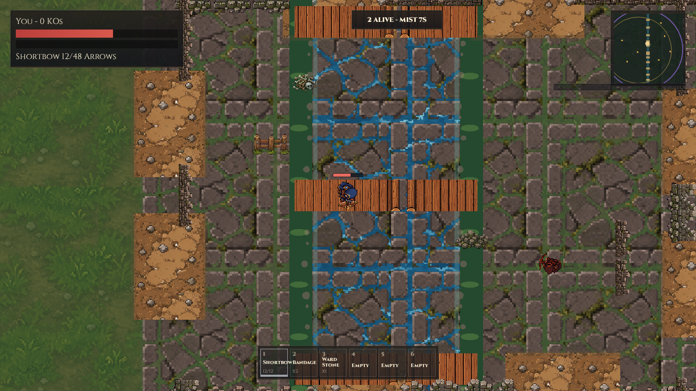 Medieval Royale river crossing and bridge combat route screenshot.