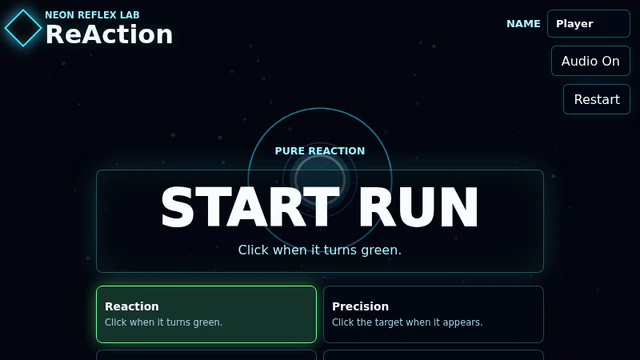 ReAction neon reflex game title screen