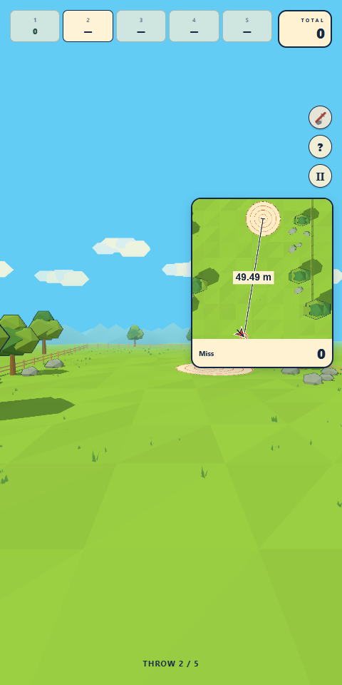 Lawn Darts portrait gameplay with the throw result.