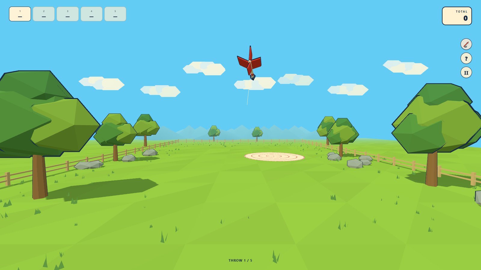 A dart in flight across the Lawn Darts field.